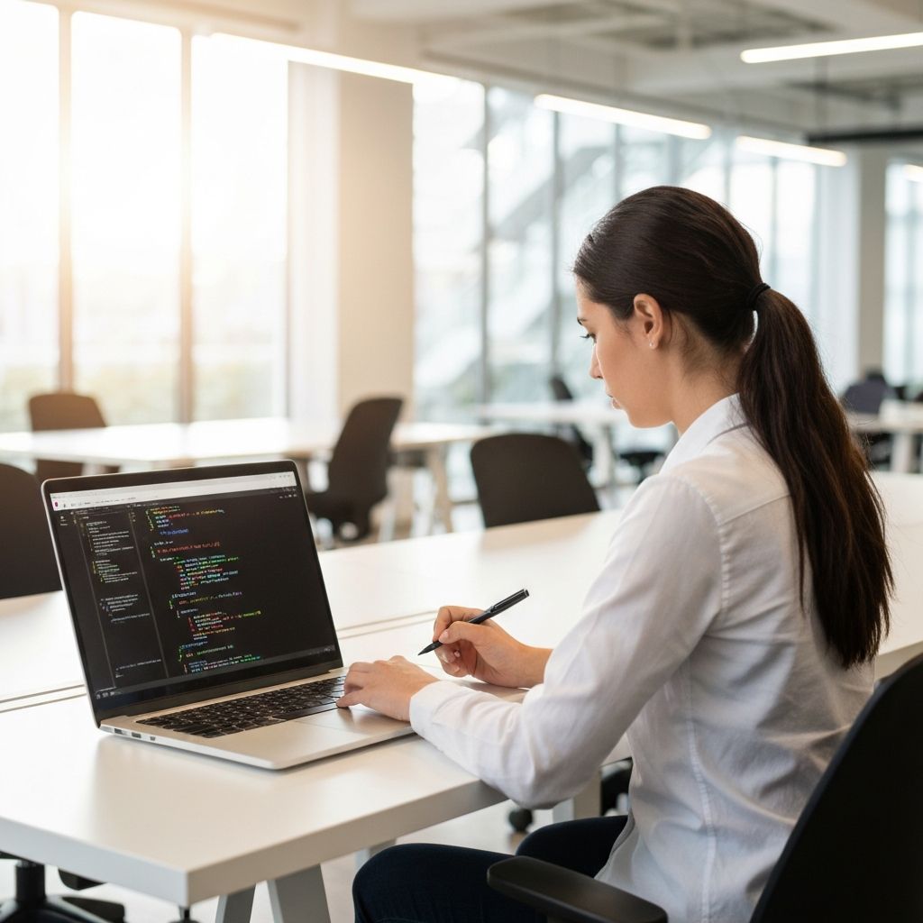 Web developer coding at modern desk